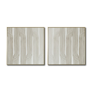 Set Cuadros Decorativos Abstracto Negro Arena 2-255- Diptico Moderno y Minimalista Arte Estilo Boho en Beige y Blanco