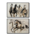 Cargar imagen en el visor de la galería, Set Cuadros Decorativos Abstracto Negro Arena 2 - 256 - Diptico Moderno, Boceto de Caballos Estilo Boho en Tonos Neutros
