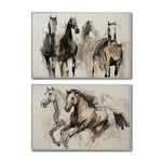 Cargar imagen en el visor de la galería, Set Cuadros Decorativos Abstracto Negro Arena 2 - 256 - Diptico Moderno, Boceto de Caballos Estilo Boho en Tonos Neutros

