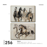 Cargar imagen en el visor de la galería, Set Cuadros Decorativos Abstracto Negro Arena 2 - 256 - Diptico Moderno, Boceto de Caballos Estilo Boho en Tonos Neutros
