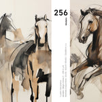 Cargar imagen en el visor de la galería, Set Cuadros Decorativos Abstracto Negro Arena 2 - 256 - Diptico Moderno, Boceto de Caballos Estilo Boho en Tonos Neutros
