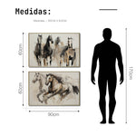 Cargar imagen en el visor de la galería, Set Cuadros Decorativos Abstracto Negro Arena 2 - 256 - Diptico Moderno, Boceto de Caballos Estilo Boho en Tonos Neutros
