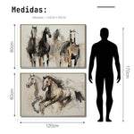 Cargar imagen en el visor de la galería, Set Cuadros Decorativos Abstracto Negro Arena 2 - 256 - Diptico Moderno, Boceto de Caballos Estilo Boho en Tonos Neutros
