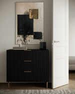 Cargar imagen en el visor de la galería, Cuadro Decorativo Abstracto Negro Arena 2-274 Arte Moderno y Elegante Estilo Nordico en Negro, Beige y Dorado Oro
