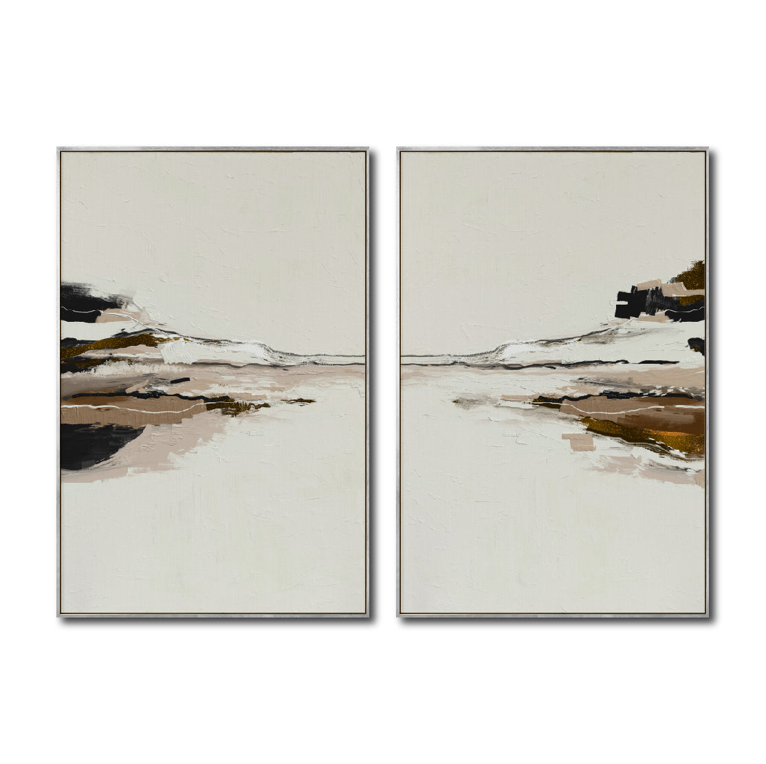 Set Cuadros Decorativos Abstracto Negro Arena 2 -257 -Diptico Minimalista Arte Moderno Estilo Nordico en Tonos Neutros