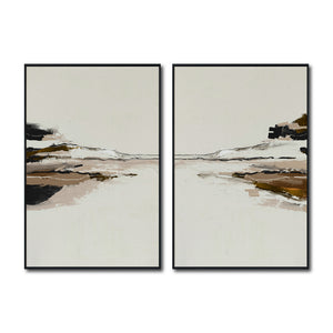 Set Cuadros Decorativos Abstracto Negro Arena 2 -257 -Diptico Minimalista Arte Moderno Estilo Nordico en Tonos Neutros