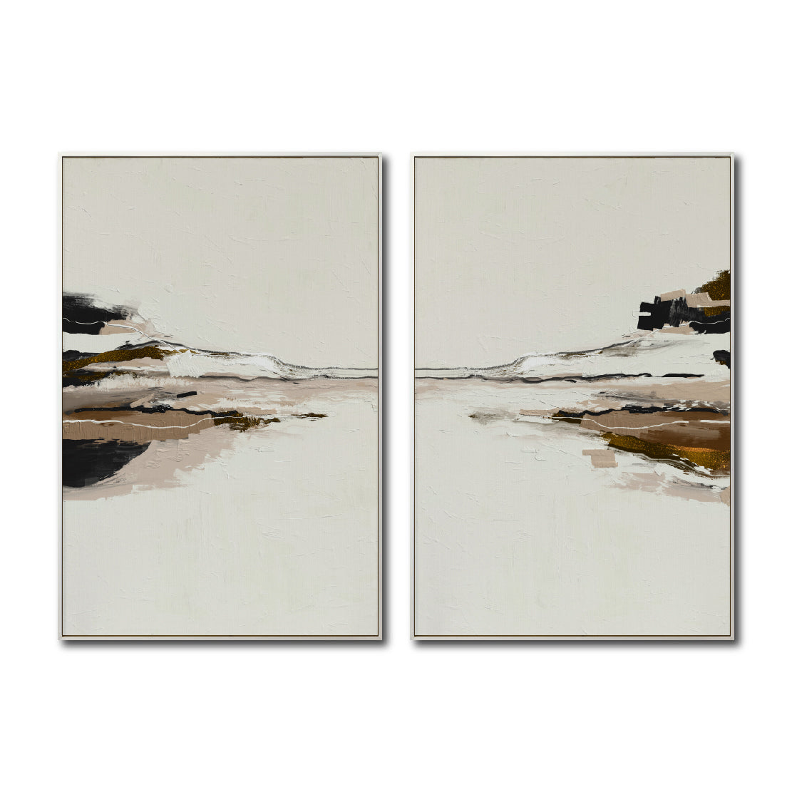 Set Cuadros Decorativos Abstracto Negro Arena 2 -257 -Diptico Minimalista Arte Moderno Estilo Nordico en Tonos Neutros