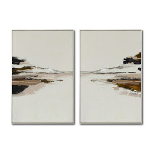 Set Cuadros Decorativos Abstracto Negro Arena 2 -257 -Diptico Minimalista Arte Moderno Estilo Nordico en Tonos Neutros