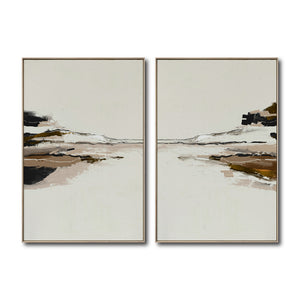Set Cuadros Decorativos Abstracto Negro Arena 2 -257 -Diptico Minimalista Arte Moderno Estilo Nordico en Tonos Neutros