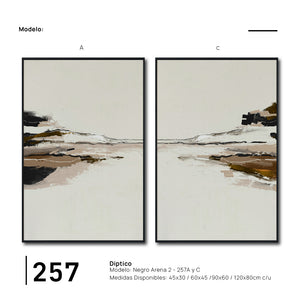 Set Cuadros Decorativos Abstracto Negro Arena 2 -257 -Diptico Minimalista Arte Moderno Estilo Nordico en Tonos Neutros