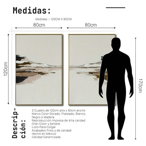 Set Cuadros Decorativos Abstracto Negro Arena 2 -257 -Diptico Minimalista Arte Moderno Estilo Nordico en Tonos Neutros