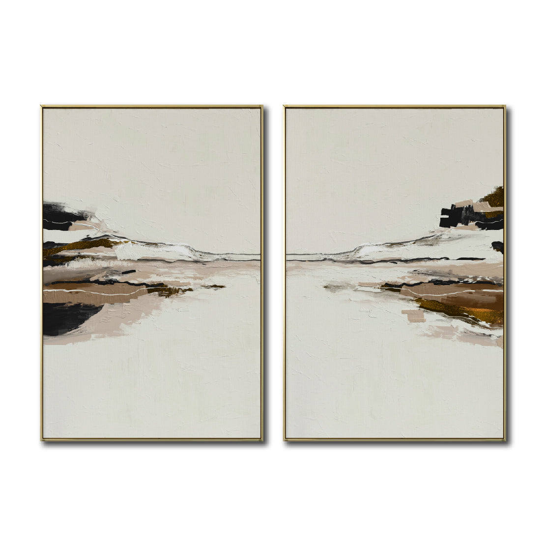 Set Cuadros Decorativos Abstracto Negro Arena 2 -257 -Diptico Minimalista Arte Moderno Estilo Nordico en Tonos Neutros