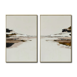Set Cuadros Decorativos Abstracto Negro Arena 2 -257 -Diptico Minimalista Arte Moderno Estilo Nordico en Tonos Neutros