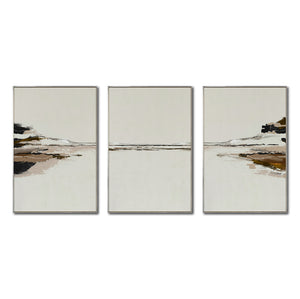 Set Cuadros Decorativos Abstracto Negro Arena 2-257 - Tríptico  Minimalista Arte Moderno y Elegante Estilo Nordico en Tonos Neutros