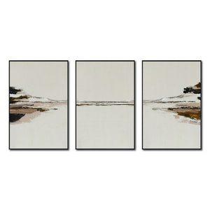 Set Cuadros Decorativos Abstracto Negro Arena 2-257 - Tríptico  Minimalista Arte Moderno y Elegante Estilo Nordico en Tonos Neutros