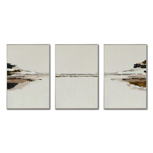 Set Cuadros Decorativos Abstracto Negro Arena 2-257 - Tríptico  Minimalista Arte Moderno y Elegante Estilo Nordico en Tonos Neutros