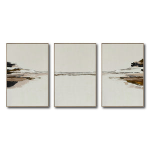 Set Cuadros Decorativos Abstracto Negro Arena 2-257 - Tríptico  Minimalista Arte Moderno y Elegante Estilo Nordico en Tonos Neutros