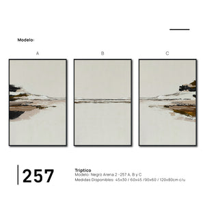 Set Cuadros Decorativos Abstracto Negro Arena 2-257 - Tríptico  Minimalista Arte Moderno y Elegante Estilo Nordico en Tonos Neutros
