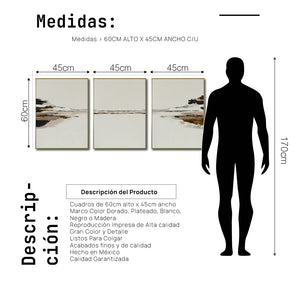 Set Cuadros Decorativos Abstracto Negro Arena 2-257 - Tríptico  Minimalista Arte Moderno y Elegante Estilo Nordico en Tonos Neutros