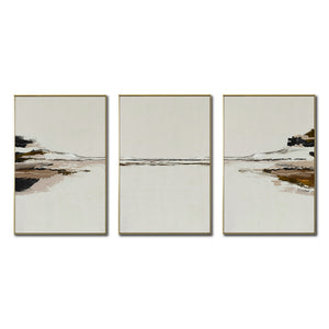 Set Cuadros Decorativos Abstracto Negro Arena 2-257 - Tríptico  Minimalista Arte Moderno y Elegante Estilo Nordico en Tonos Neutros