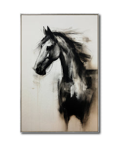 Cuadro Decorativo Abstracto Negro Arena 258 - Boceto de Caballo Negro Arte Moderno en Tonos Neutros