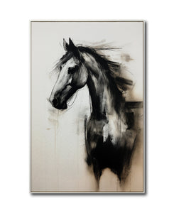 Cuadro Decorativo Abstracto Negro Arena 258 - Boceto de Caballo Negro Arte Moderno en Tonos Neutros