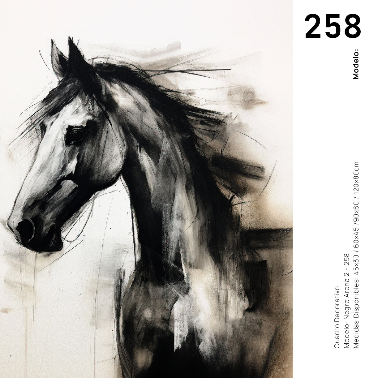 Cuadro Decorativo Abstracto Negro Arena 258 - Boceto de Caballo Negro Arte Moderno en Tonos Neutros