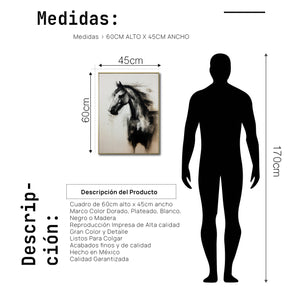 Cuadro Decorativo Abstracto Negro Arena 258 - Boceto de Caballo Negro Arte Moderno en Tonos Neutros