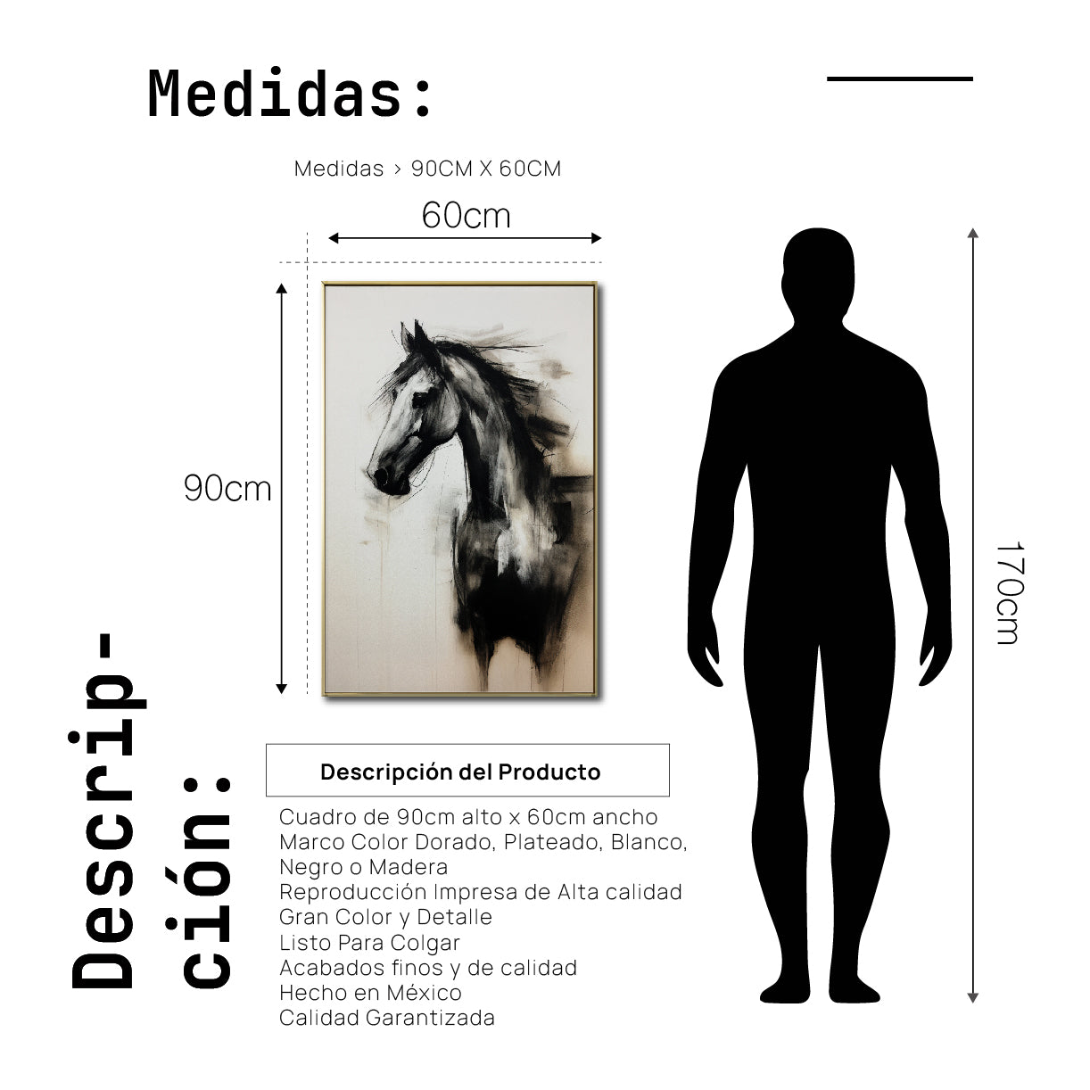 Cuadro Decorativo Abstracto Negro Arena 258 - Boceto de Caballo Negro Arte Moderno en Tonos Neutros
