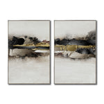 Cargar imagen en el visor de la galería, Set Cuadros Decorativos Abstracto Negro Arena 2 - 259 - Diptico Moderno y Elegante Arte Minimalista En Negro, Beige y Dorado Oro
