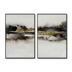 Cargar imagen en el visor de la galería, Set Cuadros Decorativos Abstracto Negro Arena 2 - 259 - Diptico Moderno y Elegante Arte Minimalista En Negro, Beige y Dorado Oro
