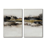 Cargar imagen en el visor de la galería, Set Cuadros Decorativos Abstracto Negro Arena 2 - 259 - Diptico Moderno y Elegante Arte Minimalista En Negro, Beige y Dorado Oro
