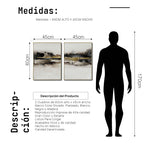 Cargar imagen en el visor de la galería, Set Cuadros Decorativos Abstracto Negro Arena 2 - 259 - Diptico Moderno y Elegante Arte Minimalista En Negro, Beige y Dorado Oro
