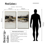 Cargar imagen en el visor de la galería, Set Cuadros Decorativos Abstracto Negro Arena 2 - 259 - Diptico Moderno y Elegante Arte Minimalista En Negro, Beige y Dorado Oro
