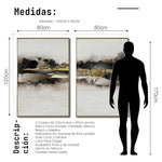 Cargar imagen en el visor de la galería, Set Cuadros Decorativos Abstracto Negro Arena 2 - 259 - Diptico Moderno y Elegante Arte Minimalista En Negro, Beige y Dorado Oro
