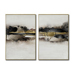 Cargar imagen en el visor de la galería, Set Cuadros Decorativos Abstracto Negro Arena 2 - 259 - Diptico Moderno y Elegante Arte Minimalista En Negro, Beige y Dorado Oro
