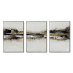 Cargar imagen en el visor de la galería, Set Cuadros Decorativos Abstracto Negro Arena 2-259 - Tríptico Moderno y Elegante Arte Minimalista En Negro, Beige y Dorado Oro

