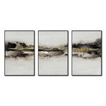 Cargar imagen en el visor de la galería, Set Cuadros Decorativos Abstracto Negro Arena 2-259 - Tríptico Moderno y Elegante Arte Minimalista En Negro, Beige y Dorado Oro
