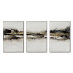 Cargar imagen en el visor de la galería, Set Cuadros Decorativos Abstracto Negro Arena 2-259 - Tríptico Moderno y Elegante Arte Minimalista En Negro, Beige y Dorado Oro
