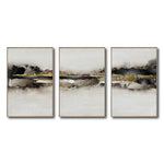 Cargar imagen en el visor de la galería, Set Cuadros Decorativos Abstracto Negro Arena 2-259 - Tríptico Moderno y Elegante Arte Minimalista En Negro, Beige y Dorado Oro
