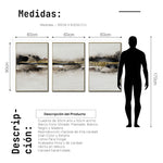 Cargar imagen en el visor de la galería, Set Cuadros Decorativos Abstracto Negro Arena 2-259 - Tríptico Moderno y Elegante Arte Minimalista En Negro, Beige y Dorado Oro
