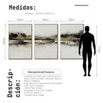 Cargar imagen en el visor de la galería, Set Cuadros Decorativos Abstracto Negro Arena 2-259 - Tríptico Moderno y Elegante Arte Minimalista En Negro, Beige y Dorado Oro
