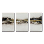 Cargar imagen en el visor de la galería, Set Cuadros Decorativos Abstracto Negro Arena 2-259 - Tríptico Moderno y Elegante Arte Minimalista En Negro, Beige y Dorado Oro
