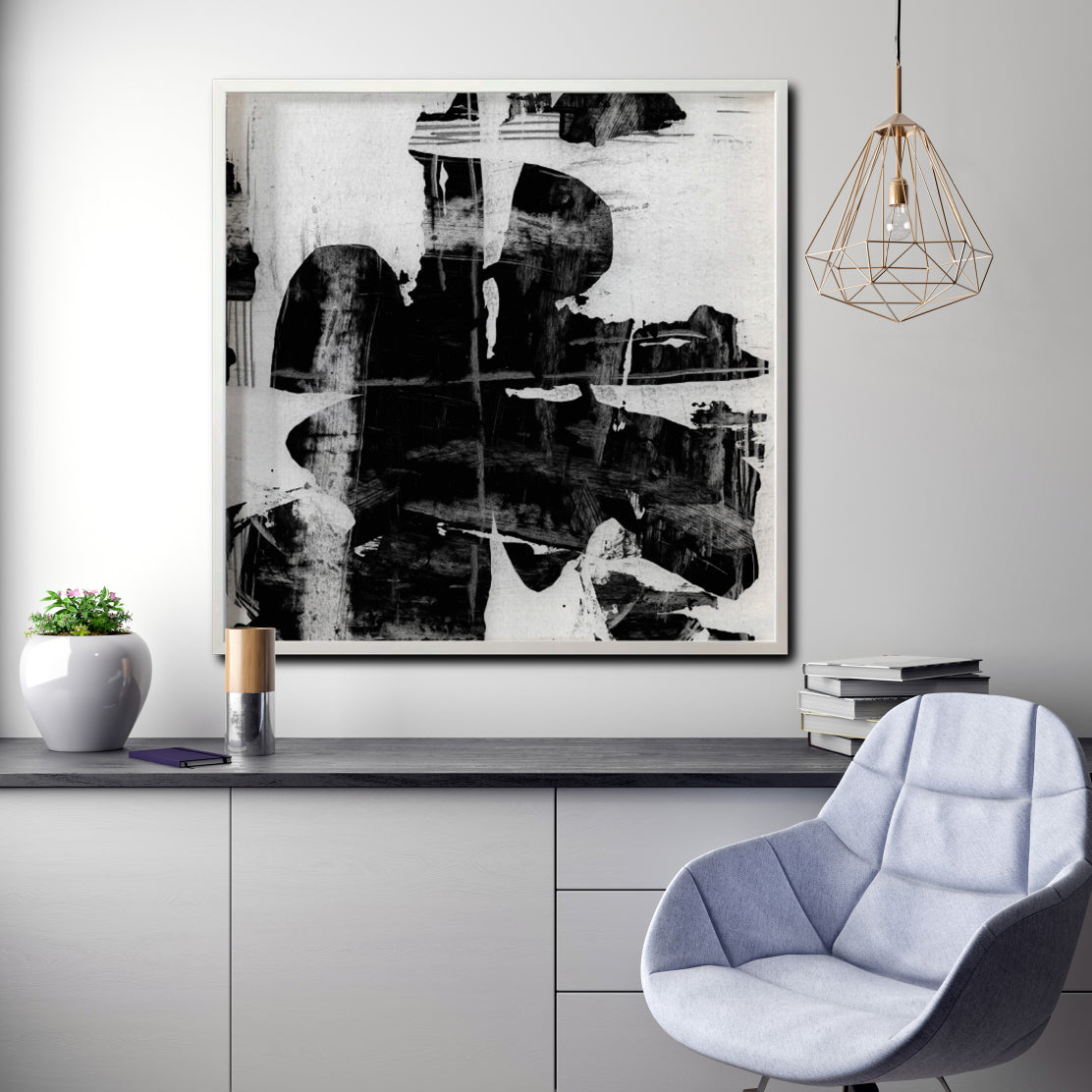 Cuadro Decorativo Abstracto Negro Arena 025 - Para Credenza