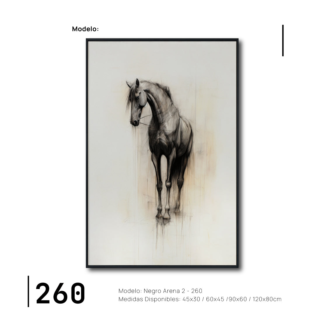 Cuadro Decorativo Abstracto Negro Arena 2 - 260 - Boceto de Caballo Negro Ate Moderno y Minimalista Estilo Nordico Tonos Neutros