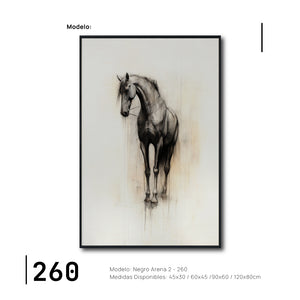 Cuadro Decorativo Abstracto Negro Arena 2 - 260 - Boceto de Caballo Negro Ate Moderno y Minimalista Estilo Nordico Tonos Neutros