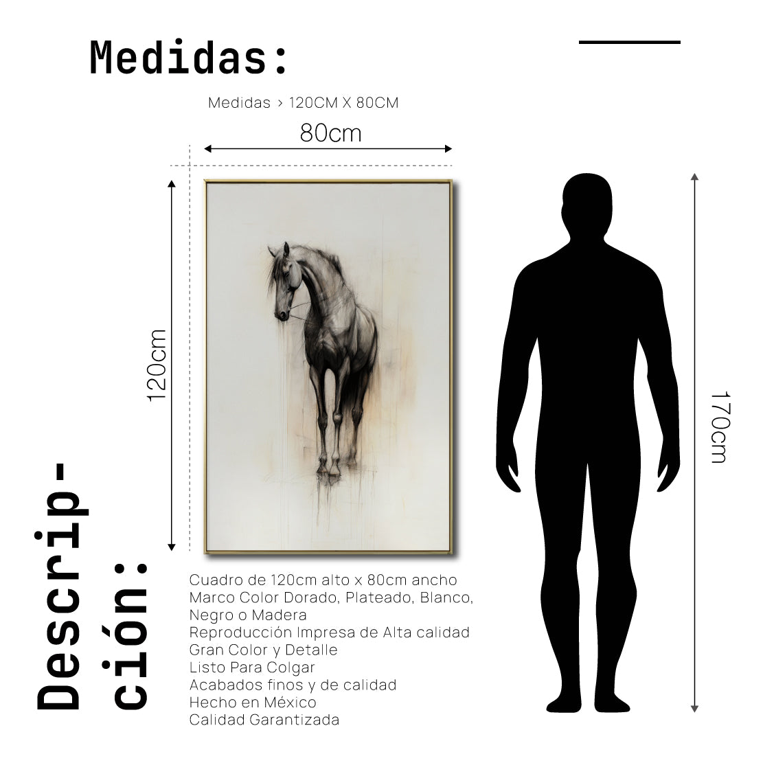 Cuadro Decorativo Abstracto Negro Arena 2 - 260 - Boceto de Caballo Negro Ate Moderno y Minimalista Estilo Nordico Tonos Neutros