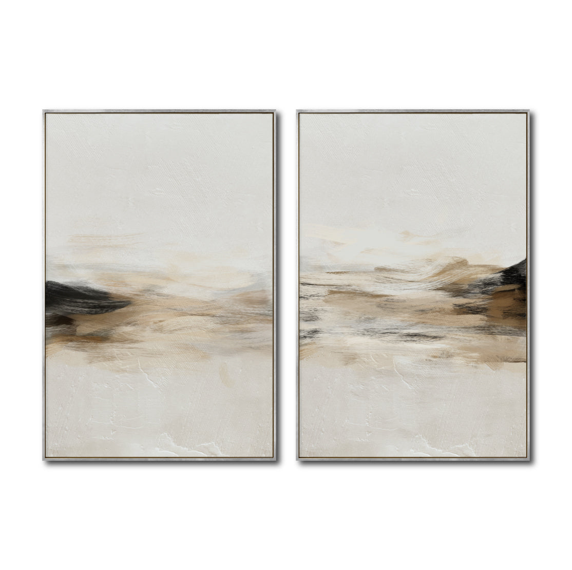 Set Cuadros Decorativos Abstracto Negro Arena 2 - 261 - Diptico Moderno y Minimalista Arte Estilo Nordico en Tonos Beige y Negro