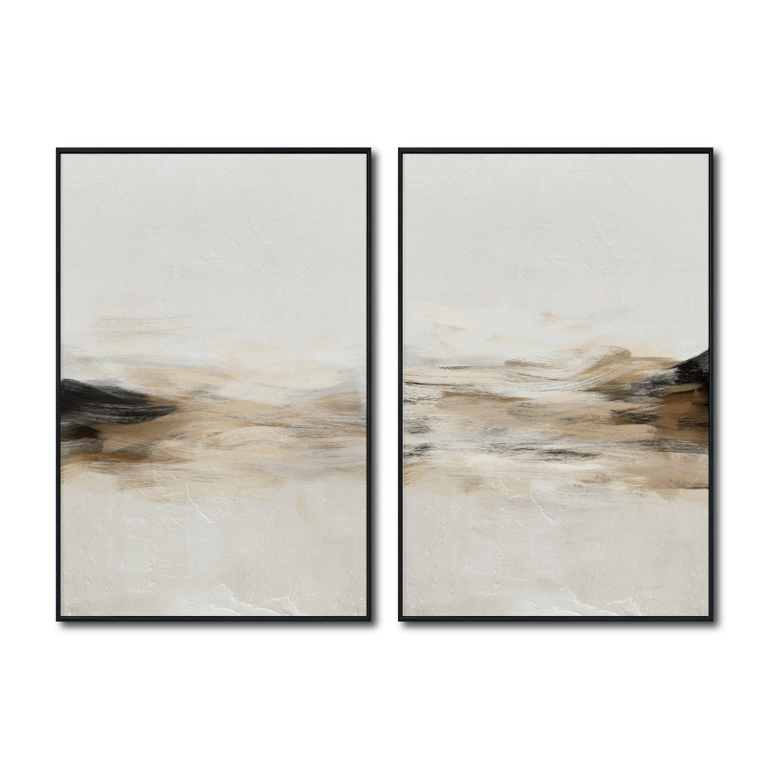 Set Cuadros Decorativos Abstracto Negro Arena 2 - 261 - Diptico Moderno y Minimalista Arte Estilo Nordico en Tonos Beige y Negro