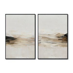 Set Cuadros Decorativos Abstracto Negro Arena 2 - 261 - Diptico Moderno y Minimalista Arte Estilo Nordico en Tonos Beige y Negro